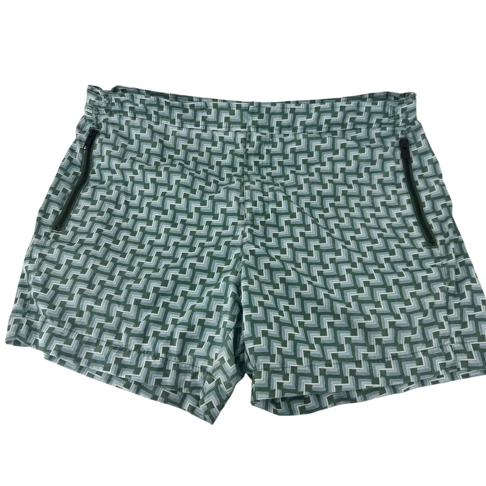 Ted Baker London Mens Green Geometric Chevron Swim Trunks Size 5 Adjustable Tabs